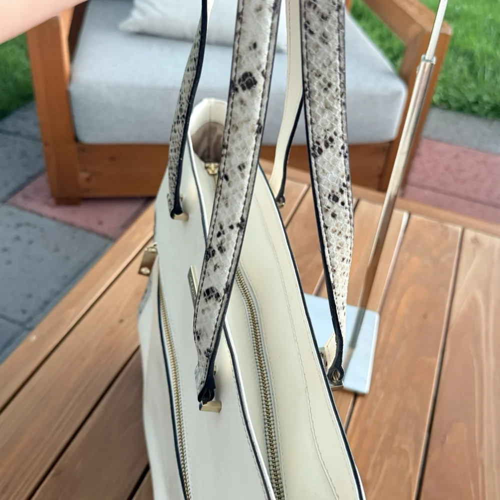 Kate Spade Zip Top Leather Tote White Large